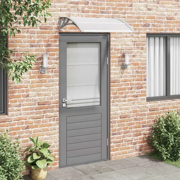 Auvent de porte gris et transparent 100 x 75 cm en polycarbonate