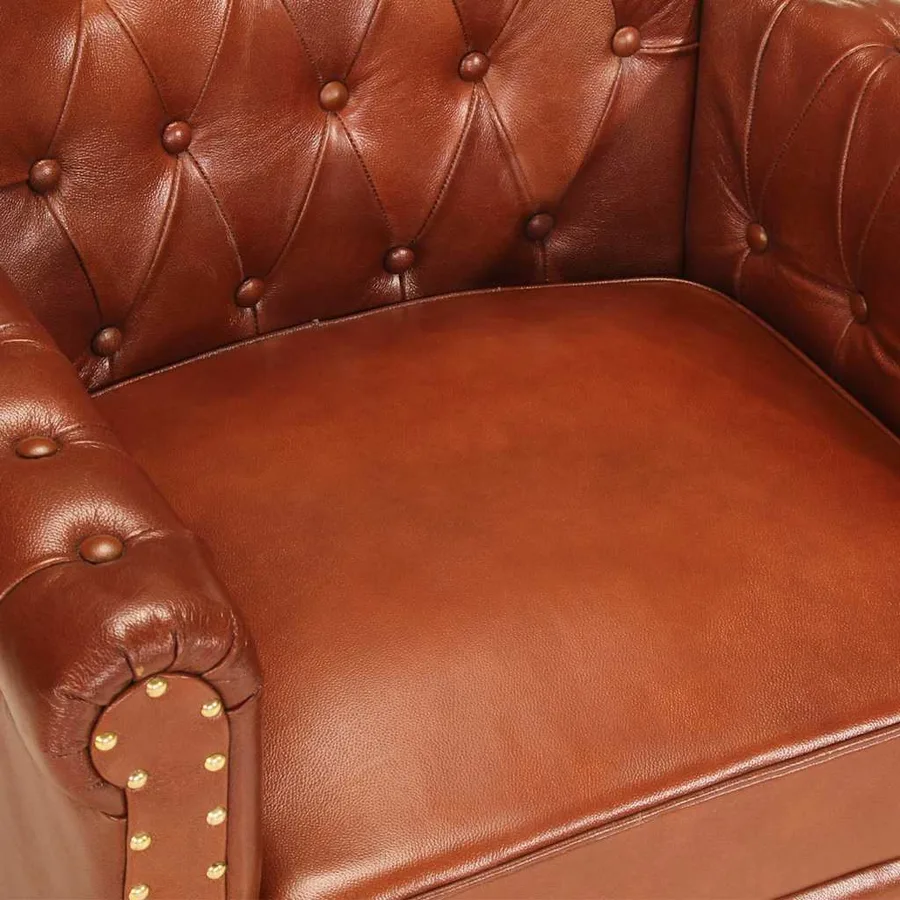 Fauteuil Marron Cuir de chèvre véritable - 7
