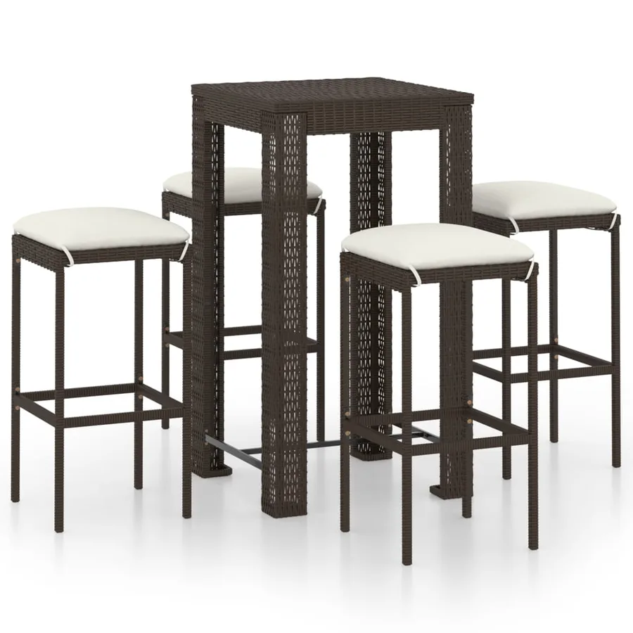 Ensemble de bar de jardin 5 pcs coussins Résine tressée Marron - 2