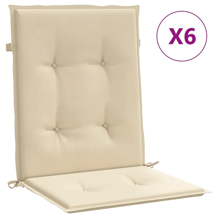 Coussins de chaise de jardin à dossier bas lot de 6 beige - 2