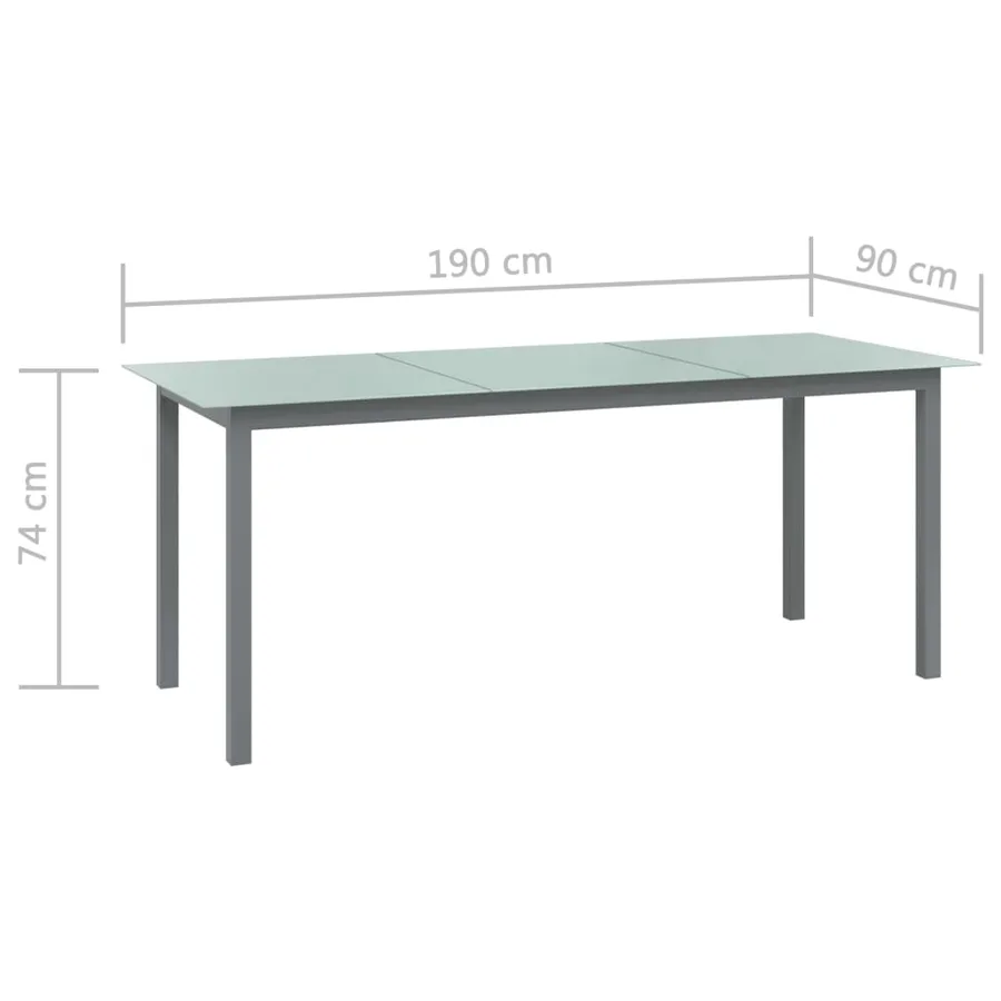 Table de jardin Gris clair 190x90x74 cm Aluminium et verre - 5