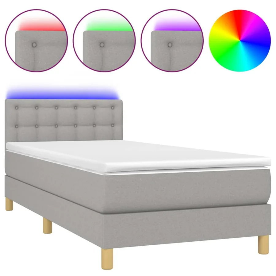 Sommier à lattes de lit avec matelas et LED Gris clair 90x200cm - 2