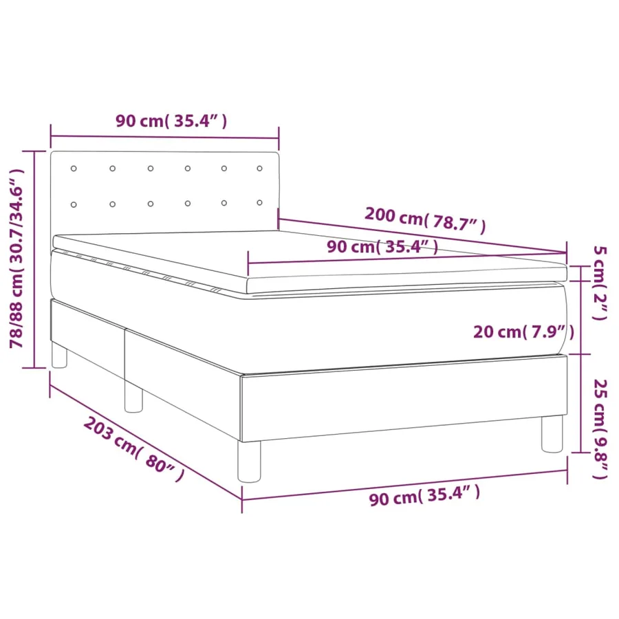 Sommier à lattes de lit avec matelas et LED Gris clair 90x200cm - 8