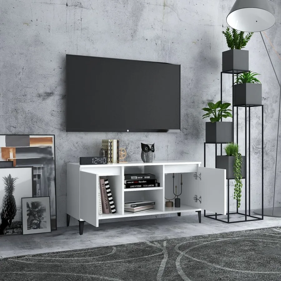 Meuble TV avec pieds en métal Blanc 103,5x35x50 cm - 3