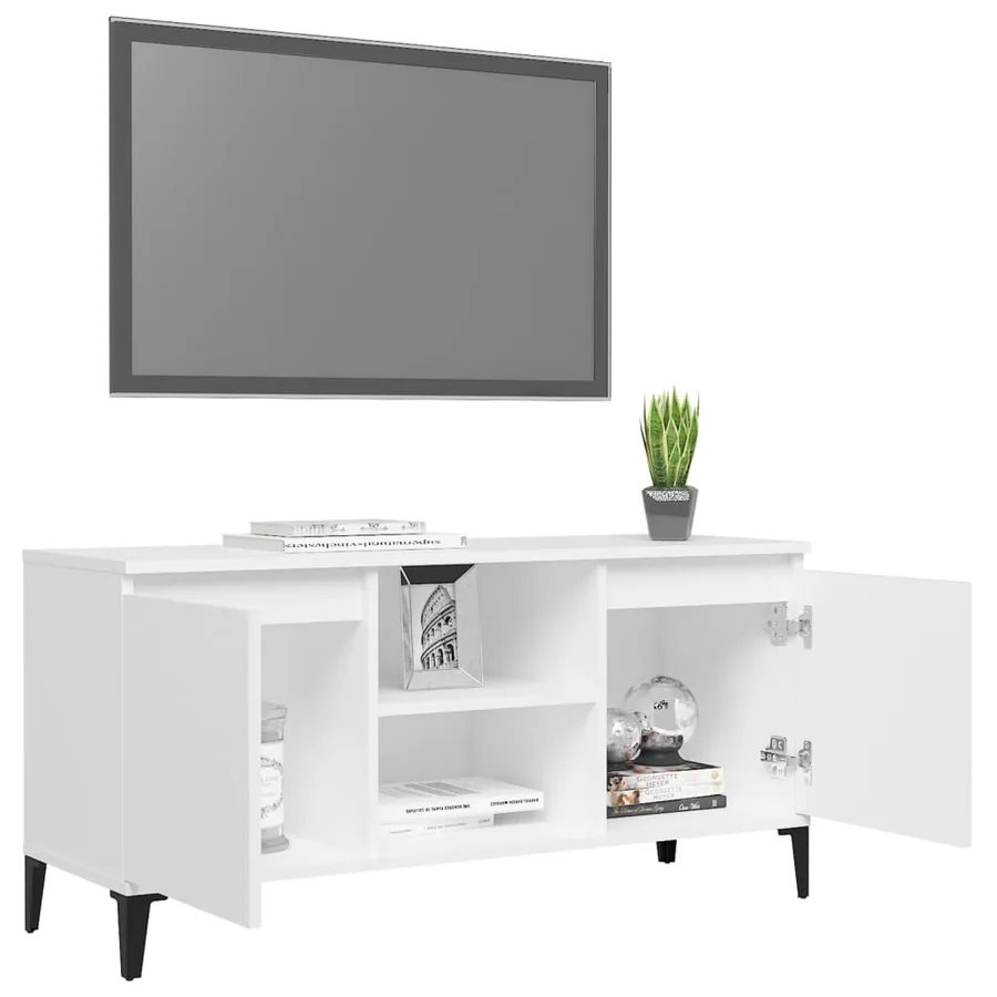 Meuble TV avec pieds en métal Blanc 103,5x35x50 cm - 4