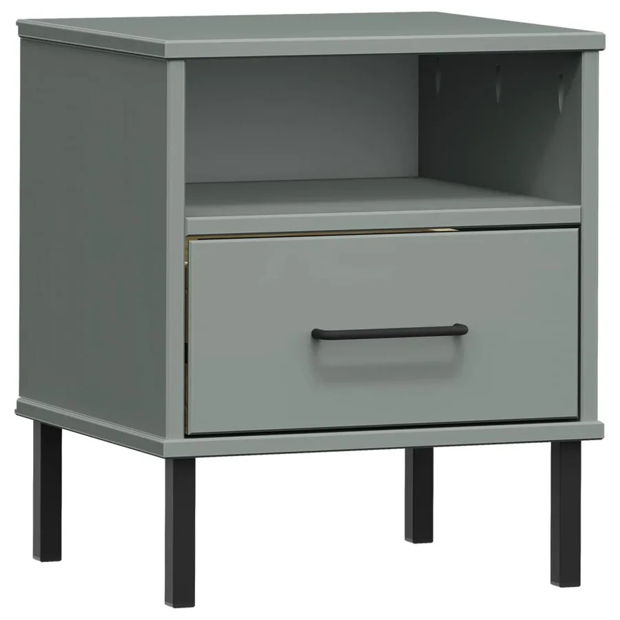 Table de chevet avec pieds en métal Gris Bois pin massif OSLO - 2