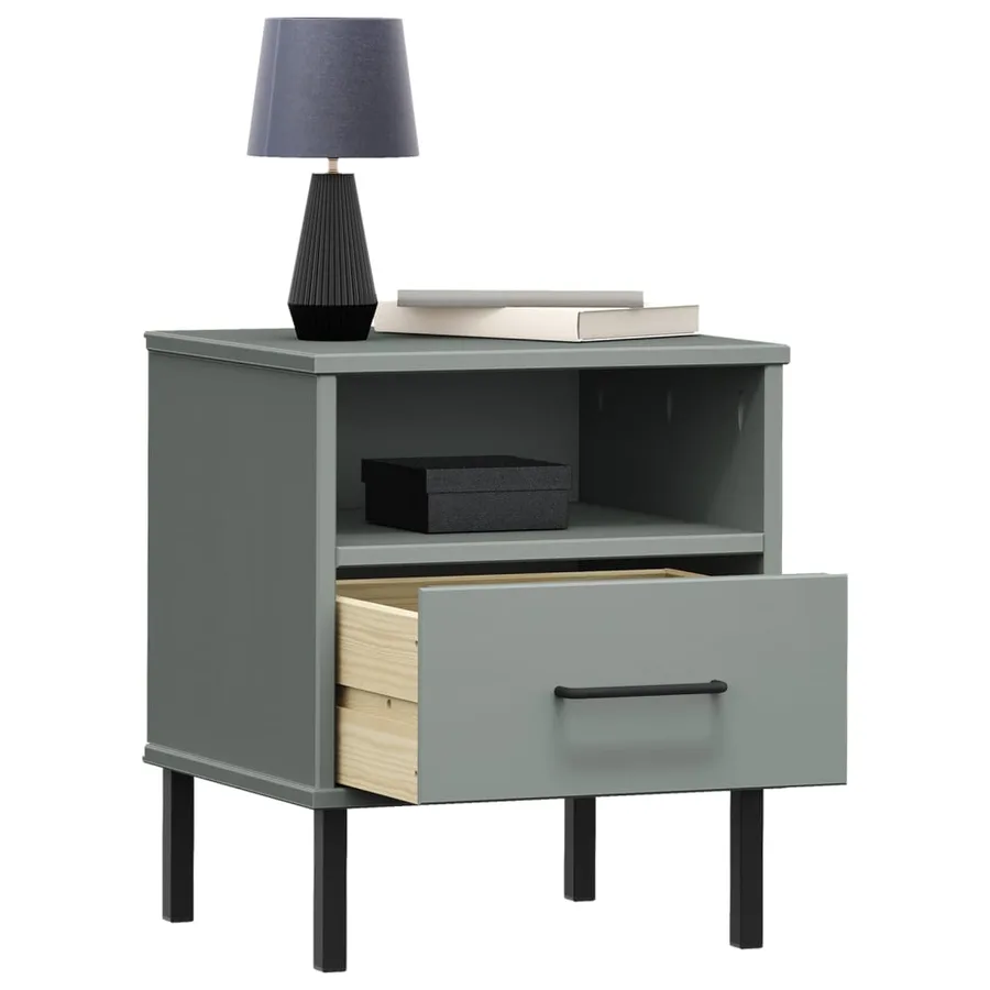 Table de chevet avec pieds en métal Gris Bois pin massif OSLO - 3