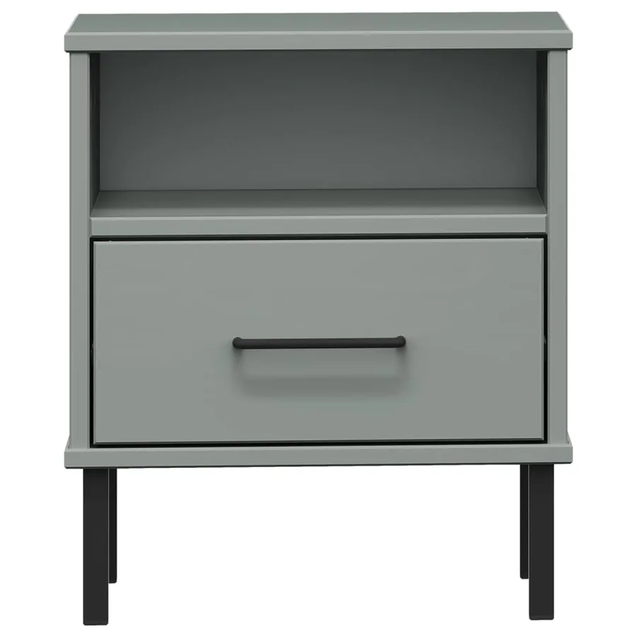 Table de chevet avec pieds en métal Gris Bois pin massif OSLO - 4