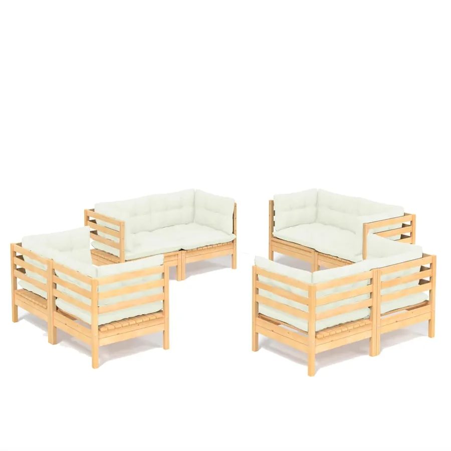 Salon de jardin 8 pcs avec coussins crème Bois de pin - 2