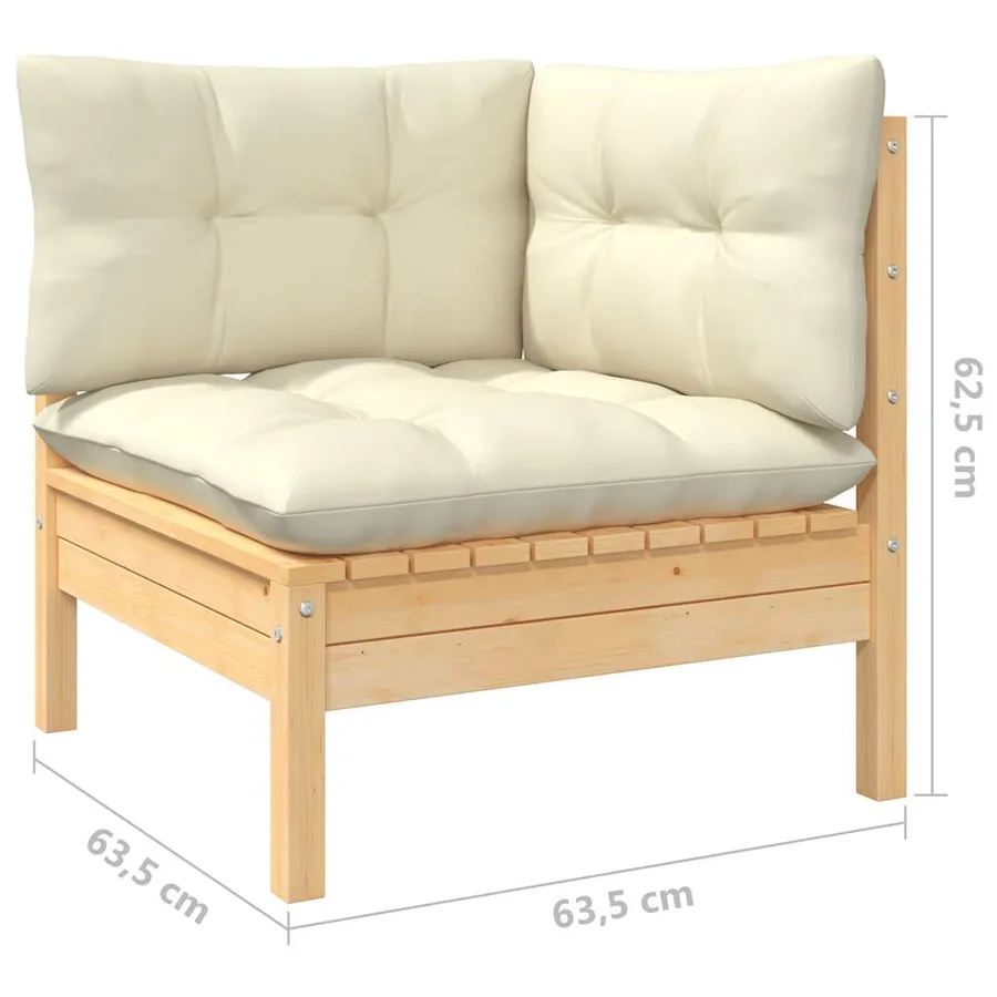 Salon de jardin 8 pcs avec coussins crème Bois de pin - 5