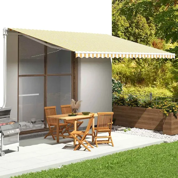 Tissu de remplacement pour auvent jaune et blanc 5x3,5 m polyester