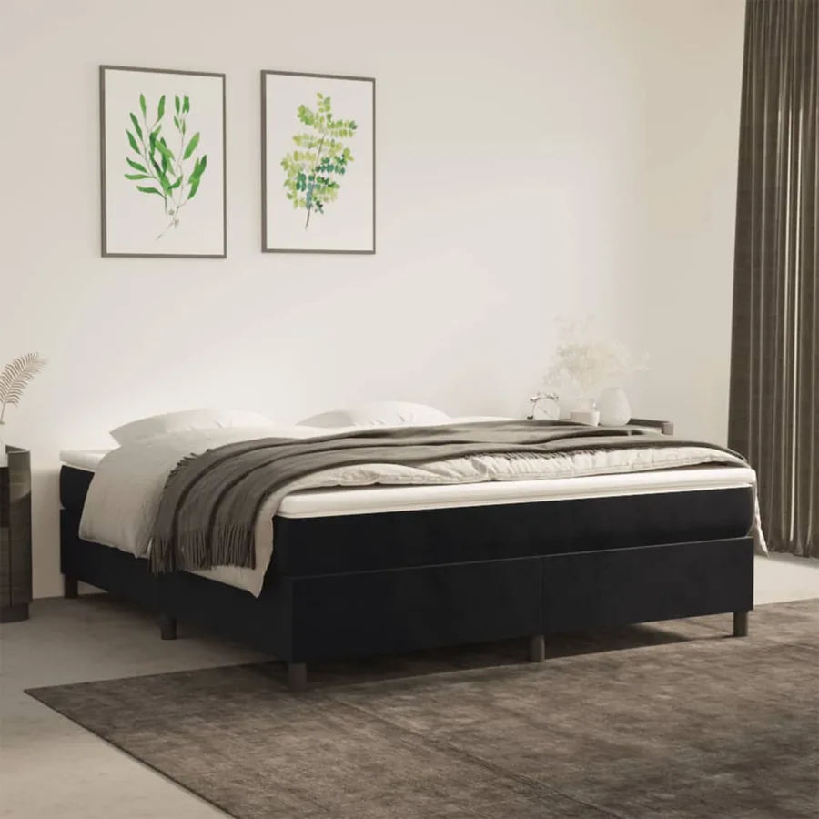 Sommier à lattes de lit avec matelas Noir 180x200 cm Velours