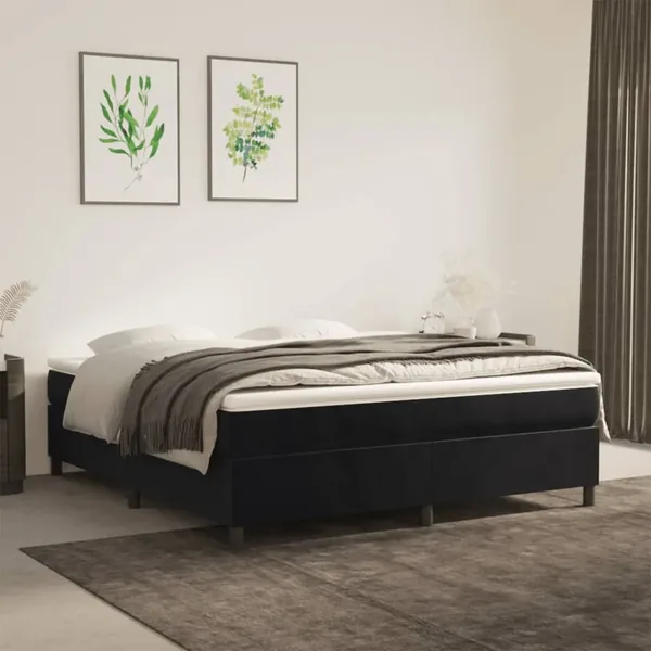 Sommier à lattes de lit avec matelas Noir 180x200 cm Velours