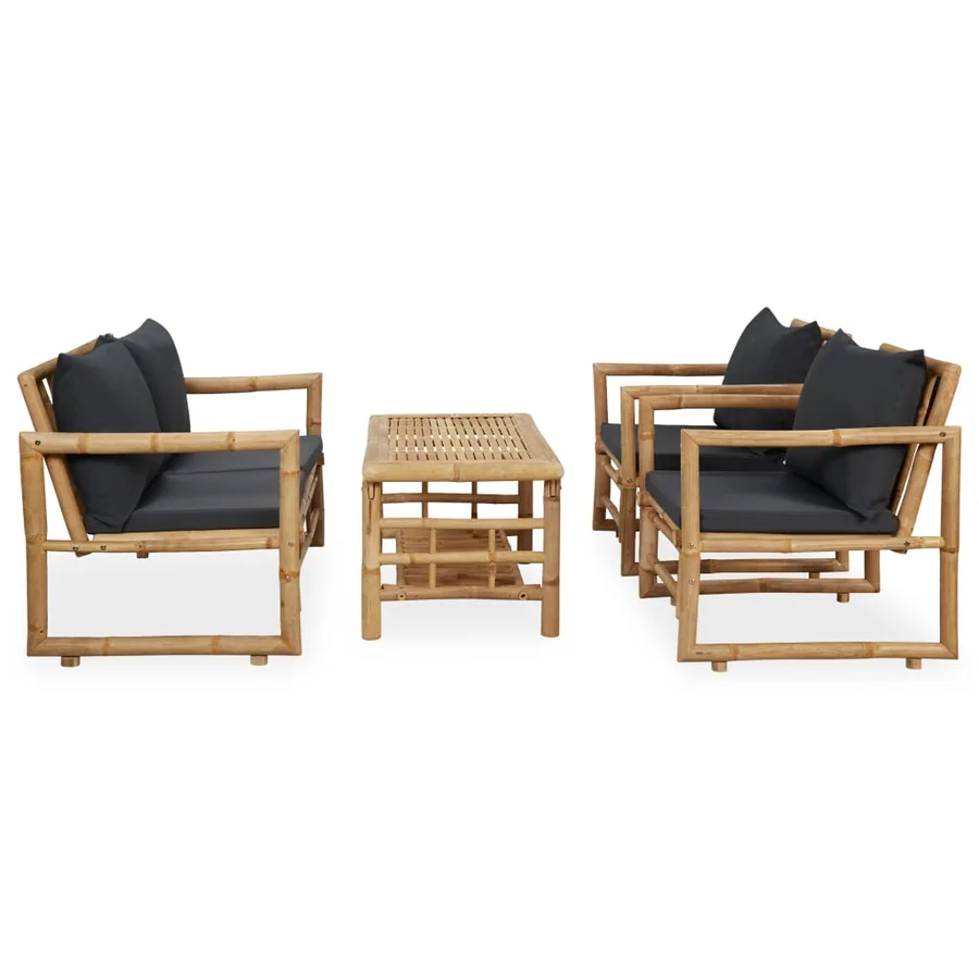 Salon de jardin 4 pcs avec coussins Bambou - 2