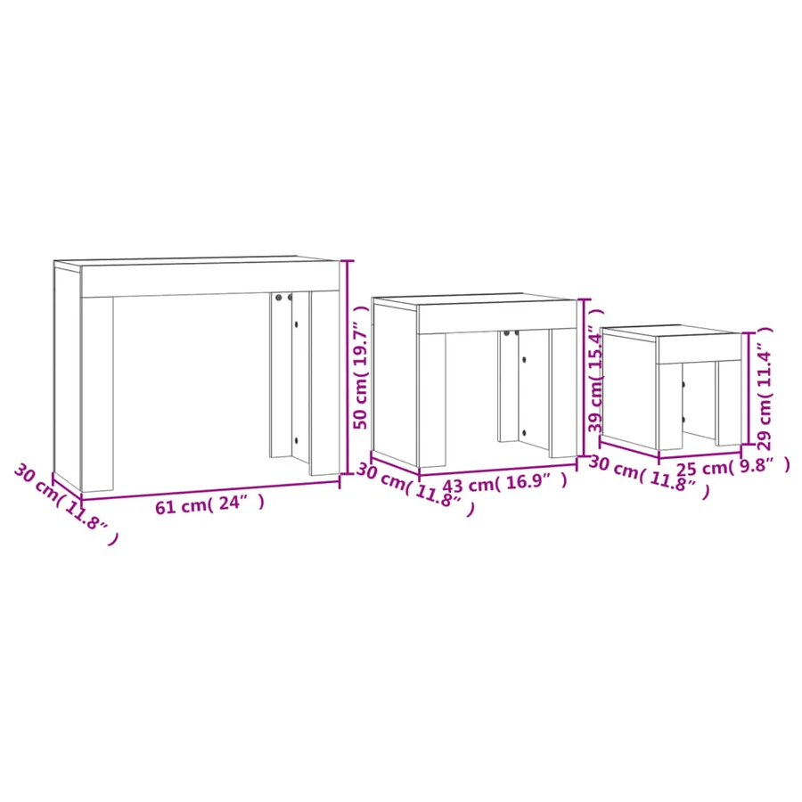 Tables basses gigognes 3 pcs Gris béton Bois d'ingénierie - 10