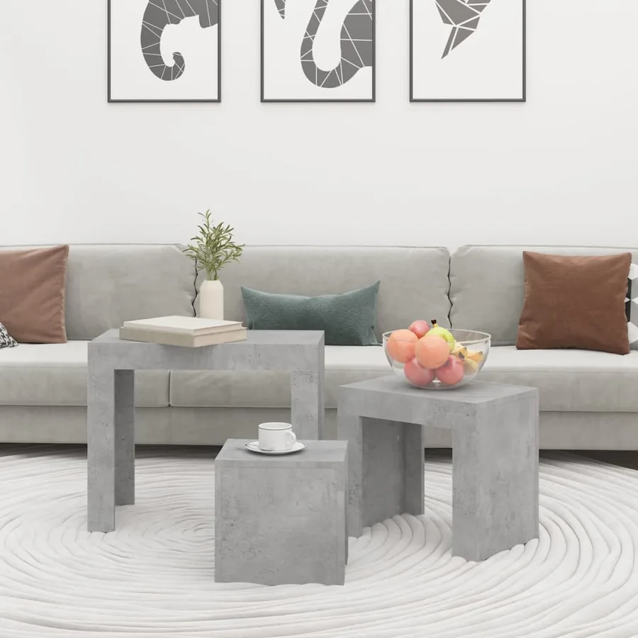Tables basses gigognes 3 pcs Gris béton Bois d'ingénierie - 7