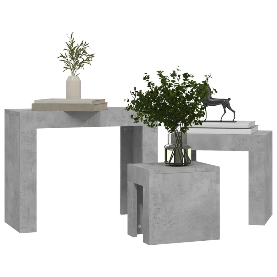 Tables basses gigognes 3 pcs Gris béton Bois d'ingénierie - 8
