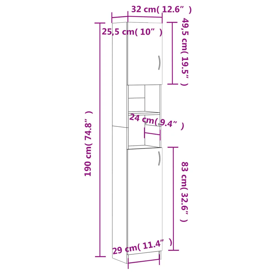 Armoire de bain Chêne fumé 32x25,5x190 cm Bois d'ingénierie - 11
