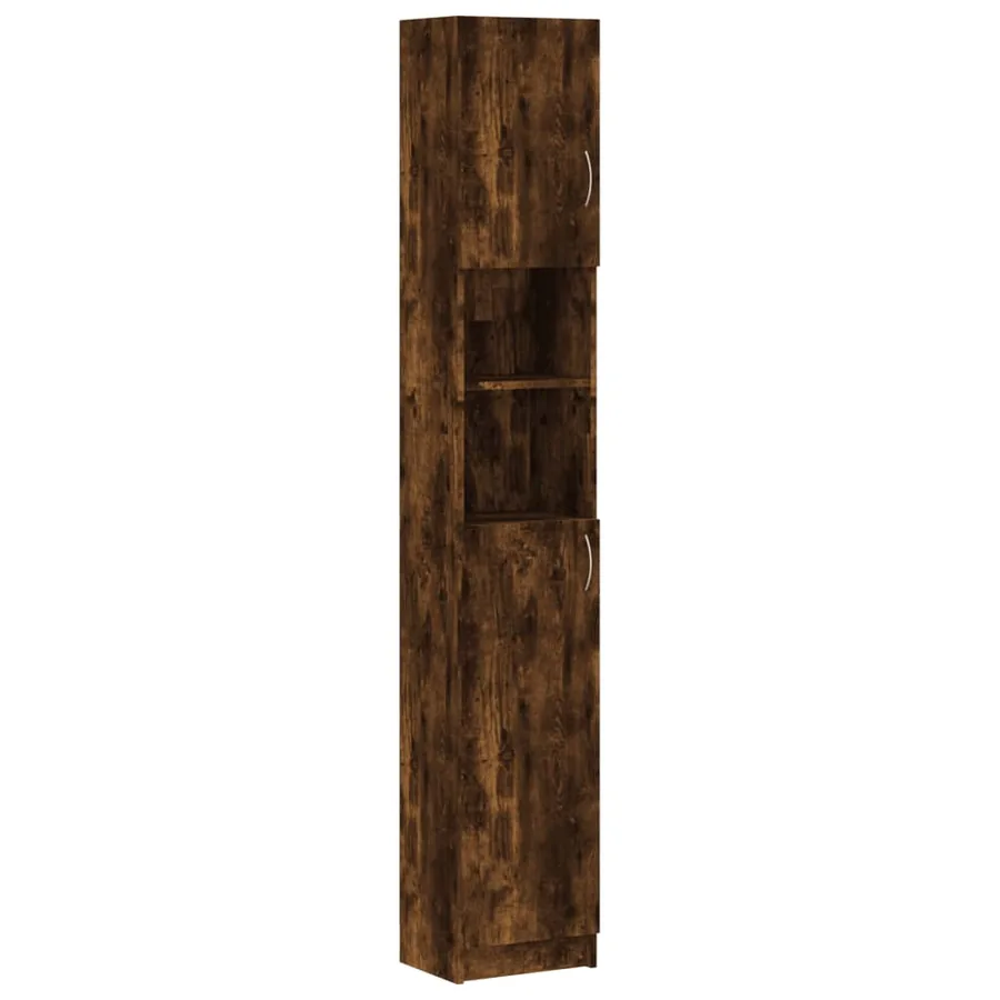 Armoire de bain Chêne fumé 32x25,5x190 cm Bois d'ingénierie - 2