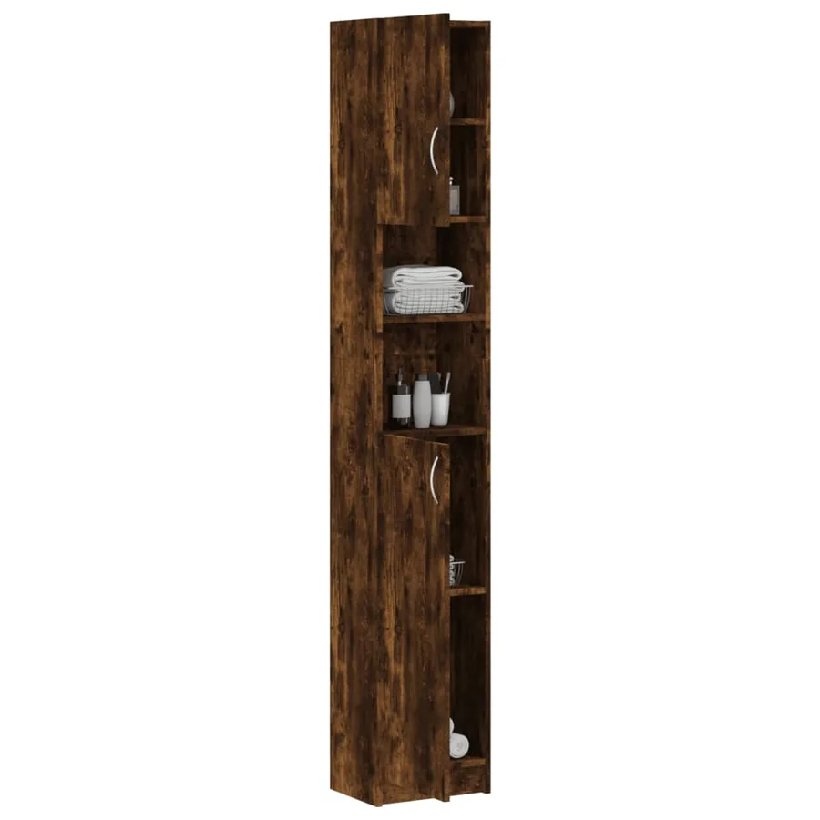 Armoire de bain Chêne fumé 32x25,5x190 cm Bois d'ingénierie - 4