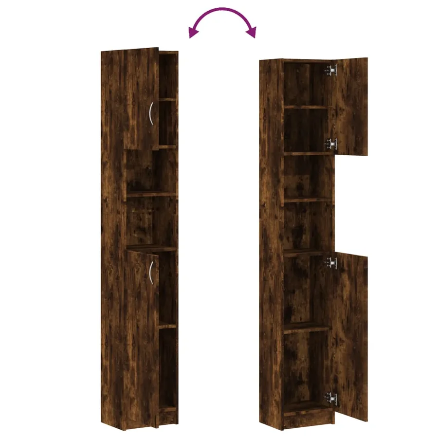 Armoire de bain Chêne fumé 32x25,5x190 cm Bois d'ingénierie - 9
