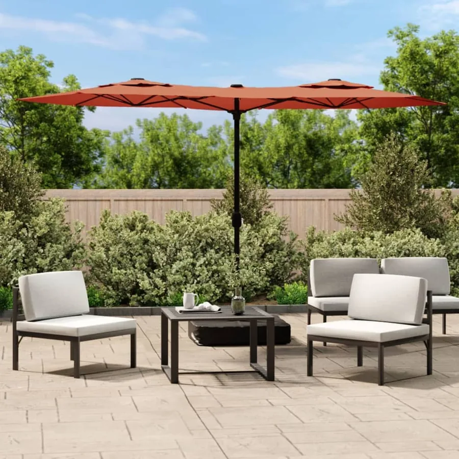 Parasol de jardin à double tête avec LED terre cuite 316x145 cm