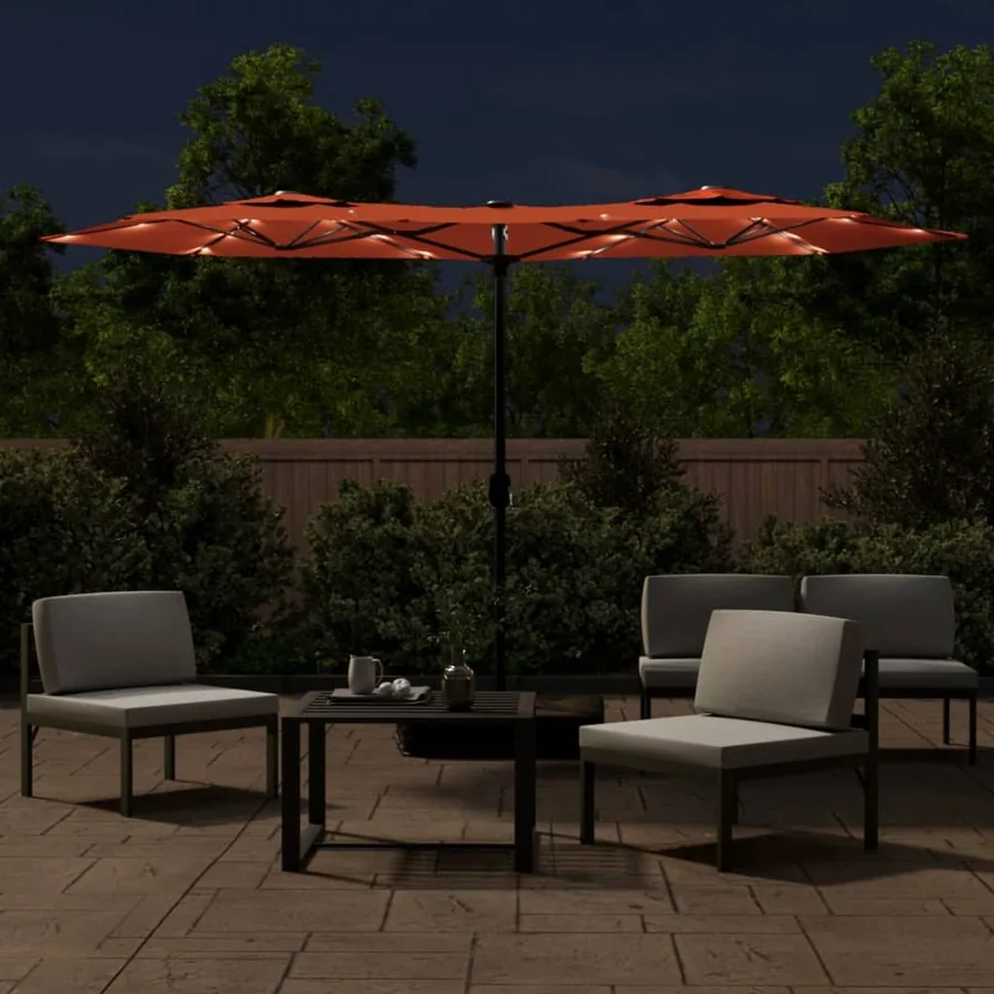 Parasol de jardin à double tête avec LED terre cuite 316x145 cm - 3