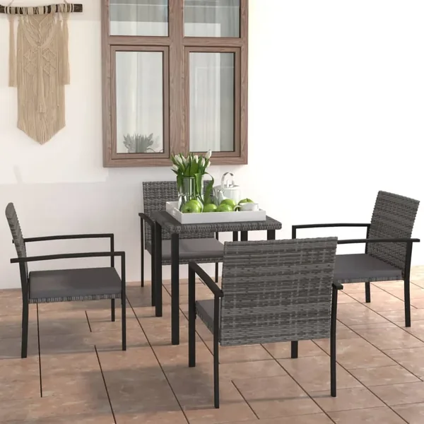 Ensemble à manger de jardin 5 pcs Résine tressée Gris