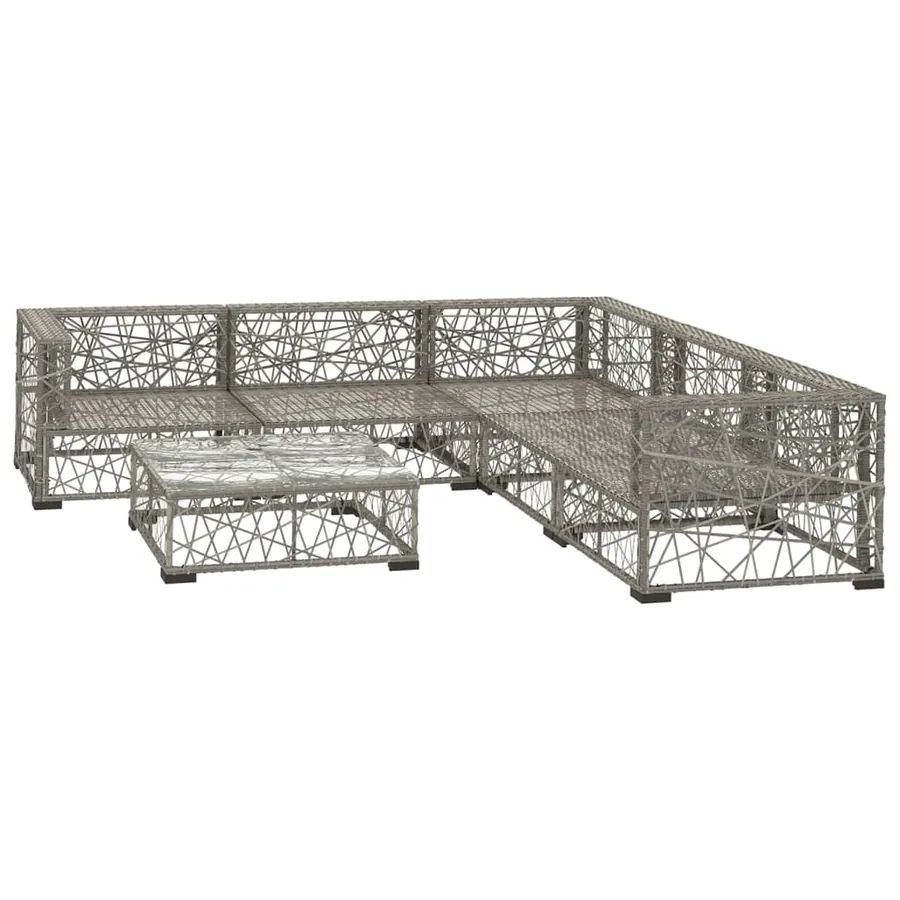 Salon de jardin 6 pcs avec coussins résine tressée gris - 3