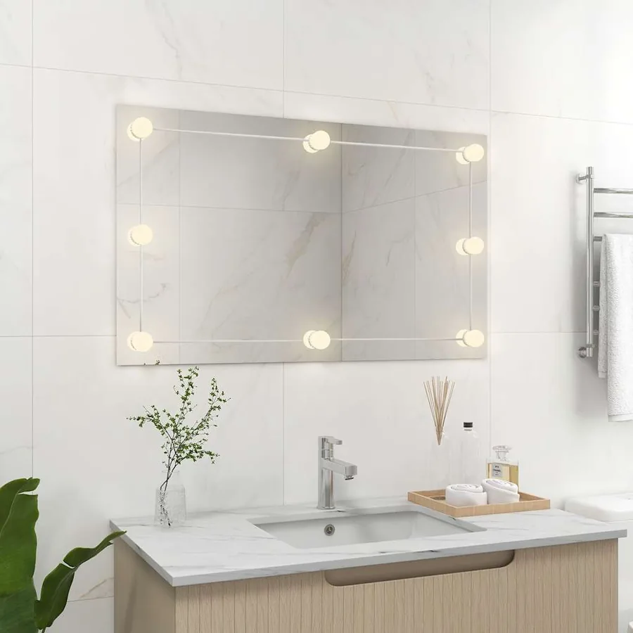 Miroir mural sans cadre avec lampes LED Rectangulaire Verre - 3