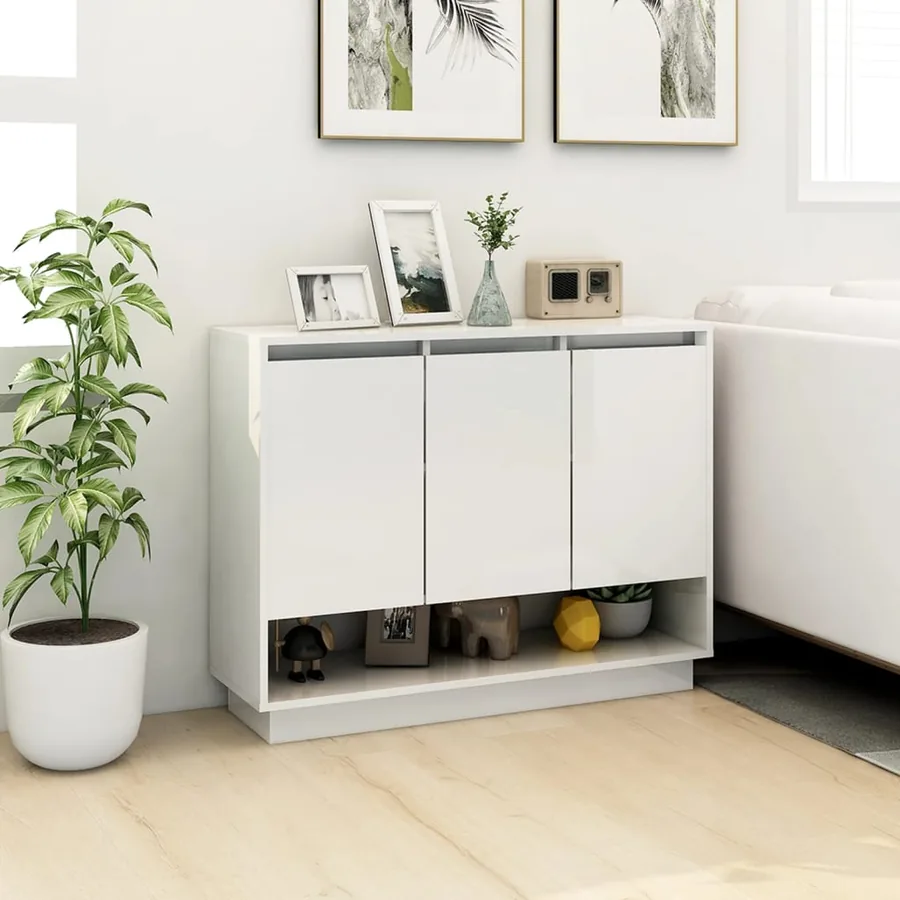 Buffet Blanc 97x31x75 cm Bois d'ingénierie - 3