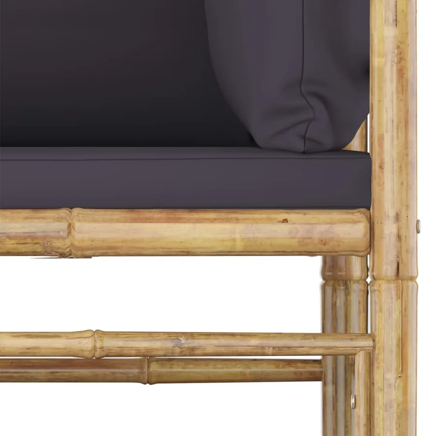 Salon de jardin 7 pcs avec coussins gris foncé bambou - 6