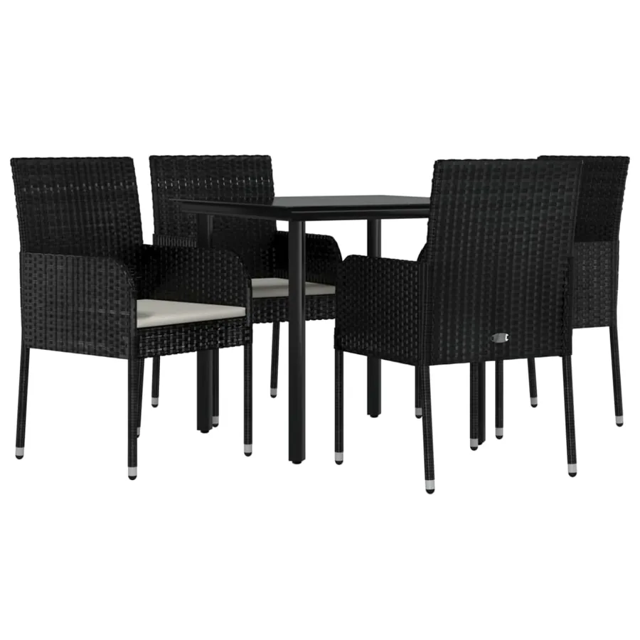 Ensemble à manger de jardin coussins 5pcs Noir Résine tressée - 3