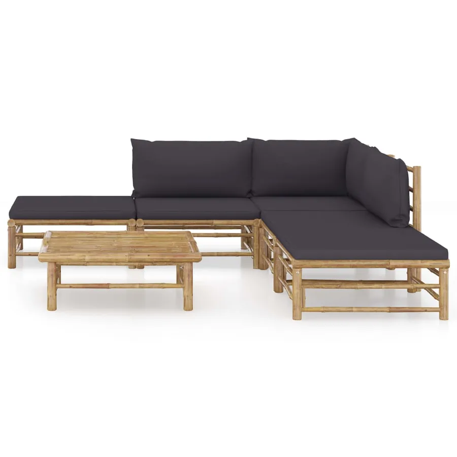 Salon de jardin 6 pcs avec coussins gris foncé bambou - 2
