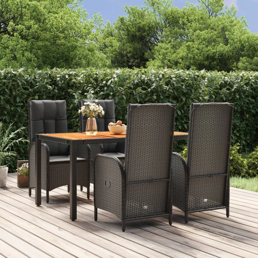 Ensemble à manger de jardin coussins 5pcs Noir Résine tressée