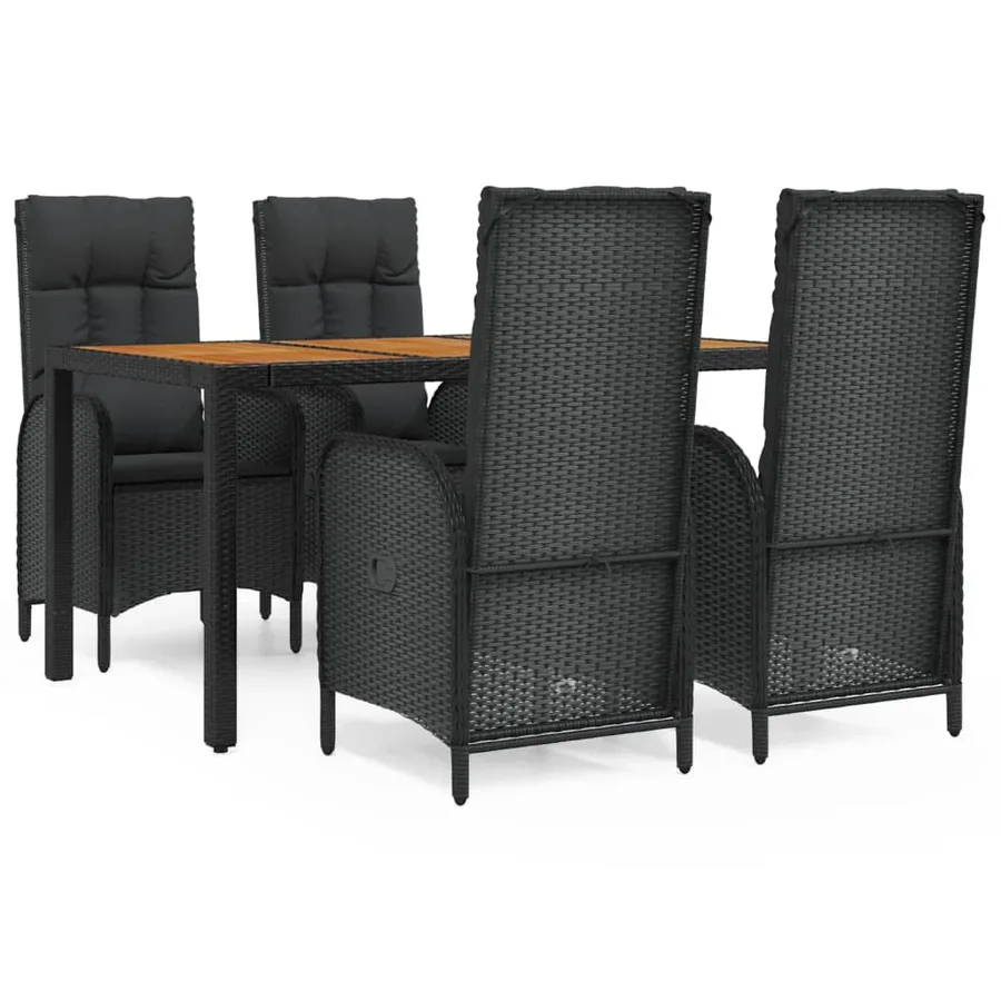 Ensemble à manger de jardin coussins 5pcs Noir Résine tressée - 2