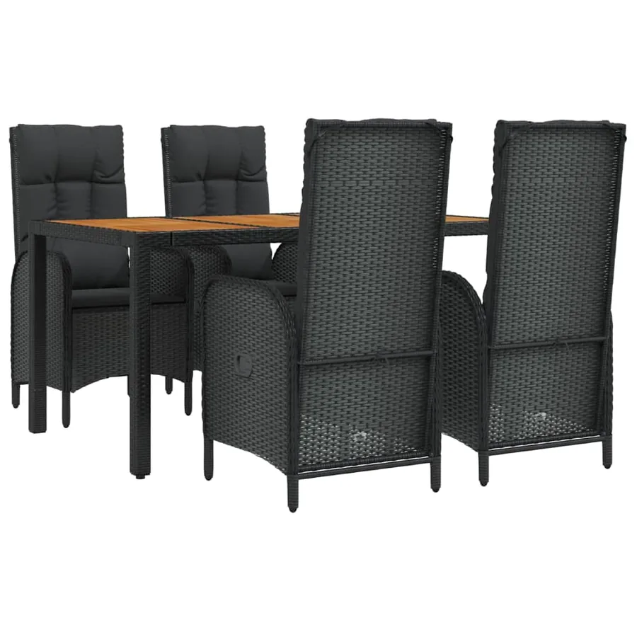 Ensemble à manger de jardin coussins 5pcs Noir Résine tressée - 3