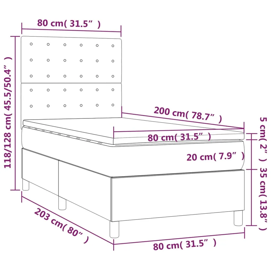 Sommier à lattes de lit et matelas et LED Gris clair 80x200 cm - 8