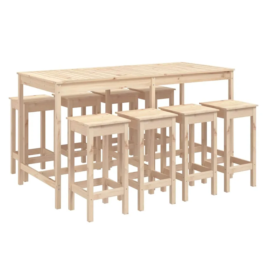 Ensemble de bar de jardin 9 pcs Bois de pin massif - 2