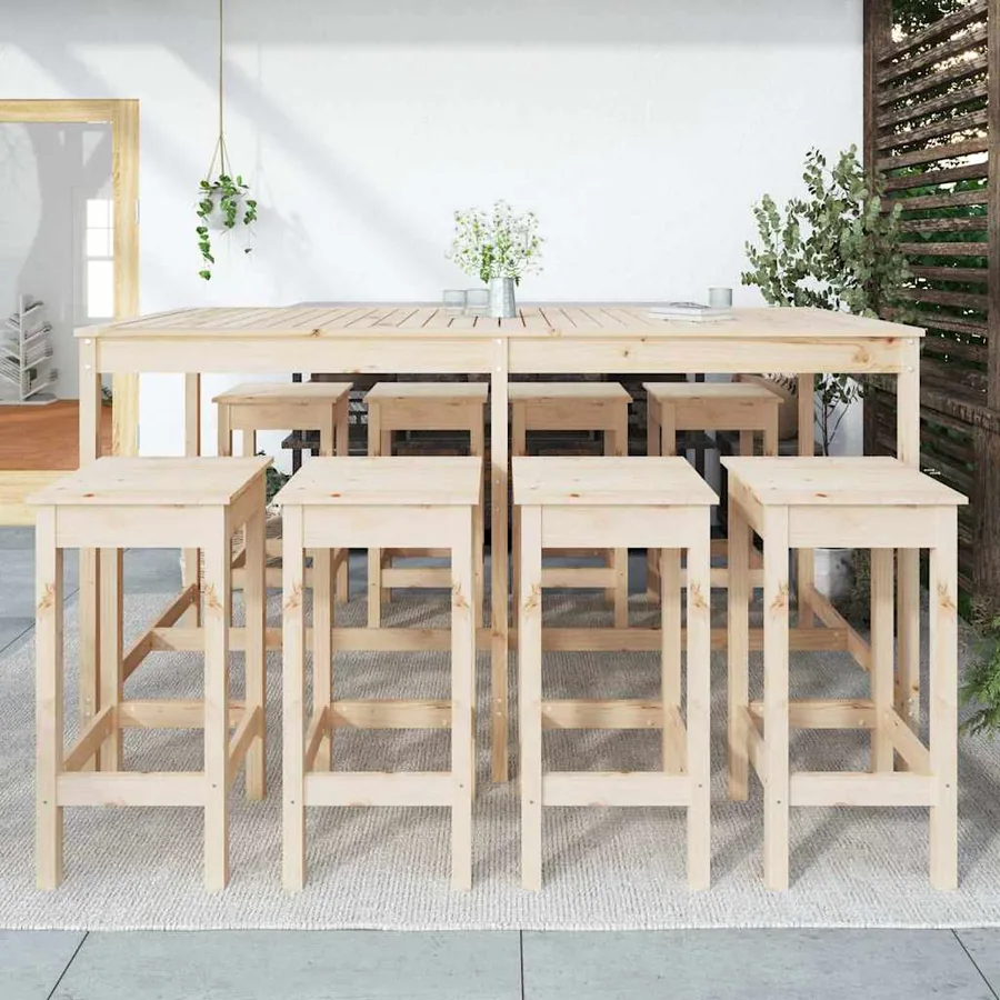 Ensemble de bar de jardin 9 pcs Bois de pin massif - 3