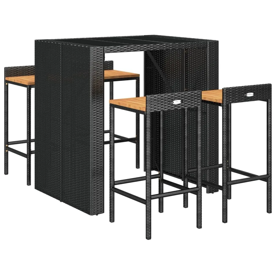 Ensemble de bar jardin 5 pcs noir poly rotin/bois massif acacia - 3