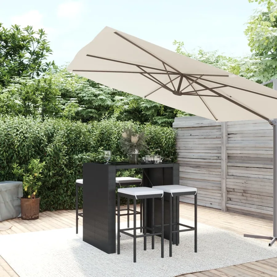 Ensemble de bar de jardin 5 pcs avec coussins noir poly rotin