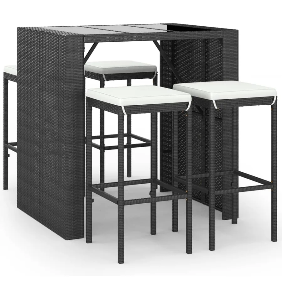 Ensemble de bar de jardin 5 pcs avec coussins noir poly rotin - 2