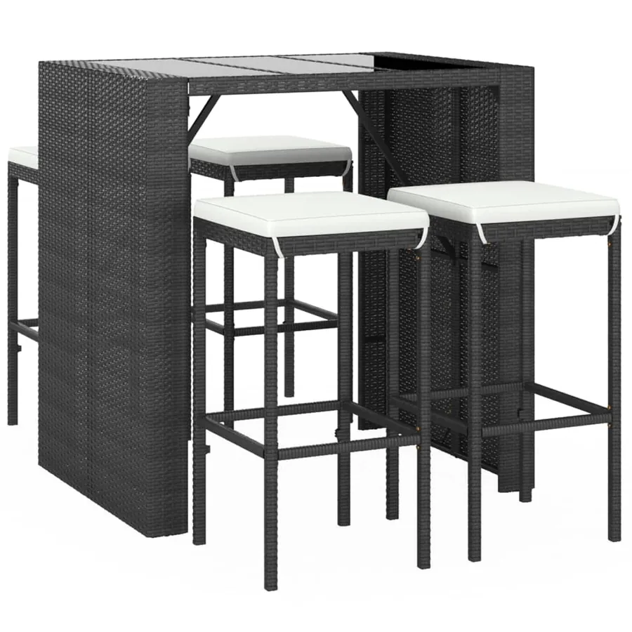 Ensemble de bar de jardin 5 pcs avec coussins noir poly rotin - 3