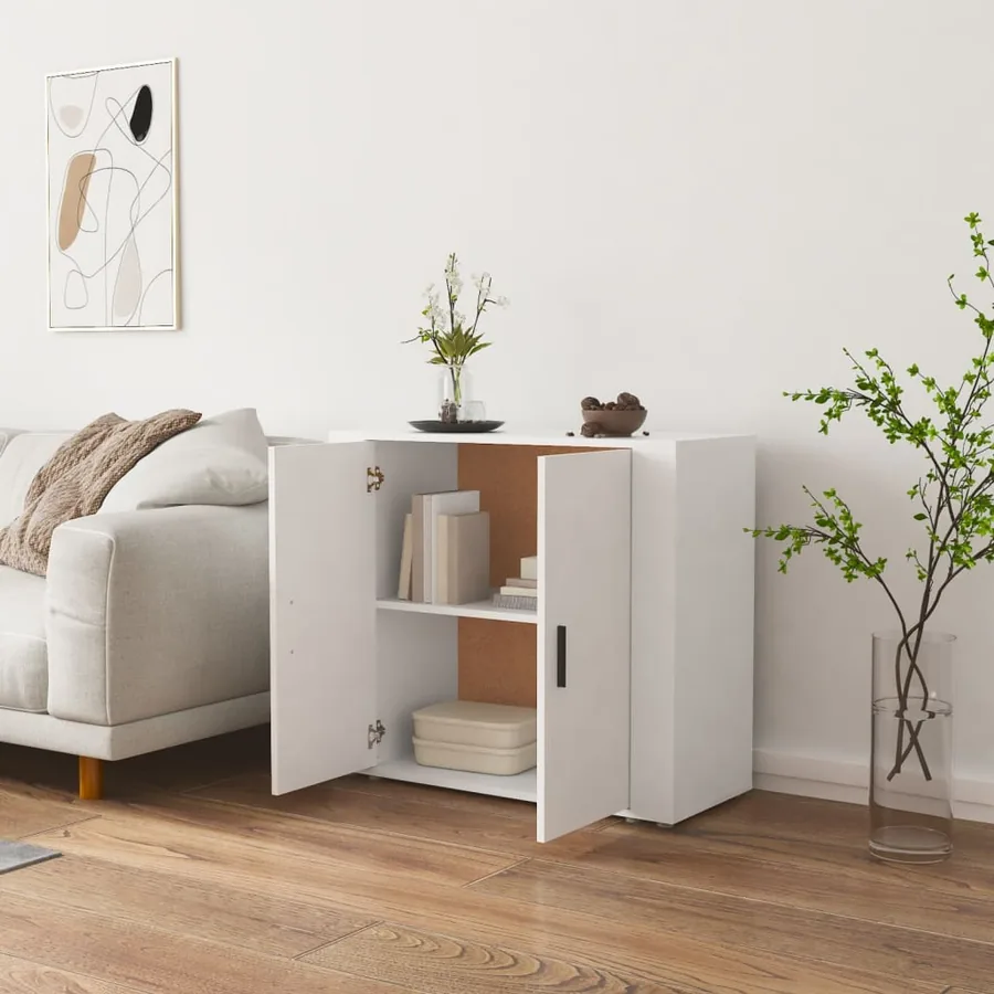 Buffet Blanc 80x33x70 cm Bois d'ingénierie - 5