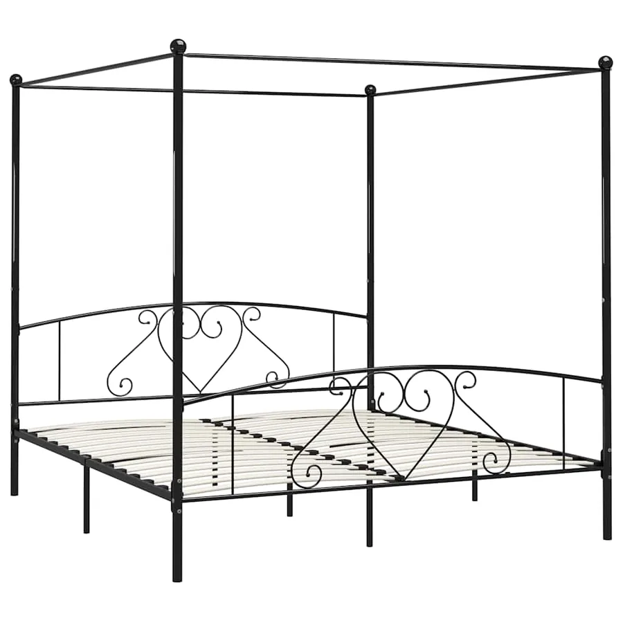 Cadre de lit sans matelas avec baldaquin noir 180x200 cm métal - 2