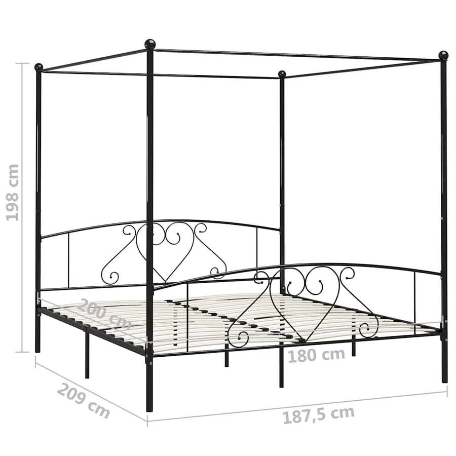 Cadre de lit sans matelas avec baldaquin noir 180x200 cm métal - 5