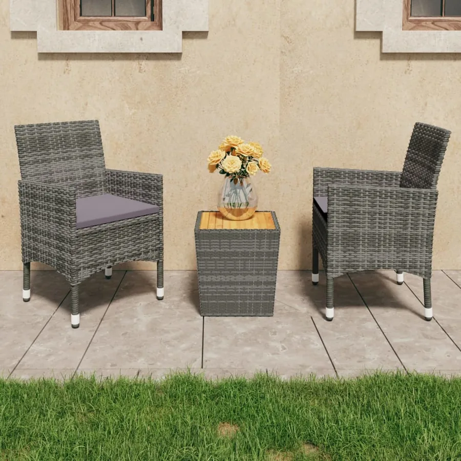 Ensemble de bistro 3 pcs Résine tressée et bois d'acacia Gris