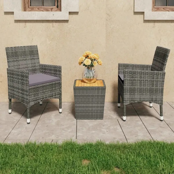 Ensemble de bistro 3 pcs Résine tressée et bois d'acacia Gris