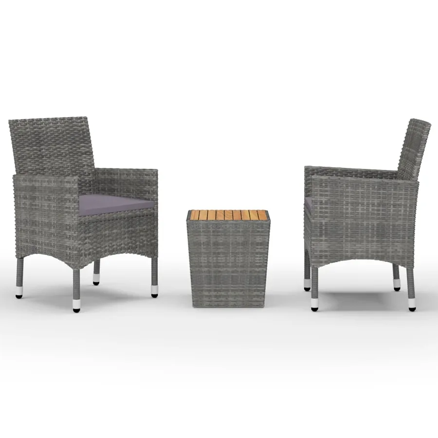 Ensemble de bistro 3 pcs Résine tressée et bois d'acacia Gris - 2